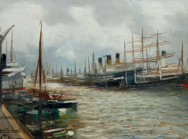 Alfred Jensen Dalmannkai Hamburg. oil painting picture